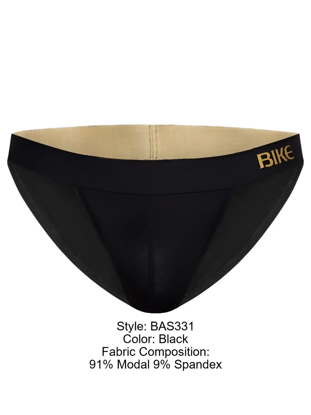 BIKE Athletic BAS331 Active Jock Brief in black, front view showcasing the branded waistband.