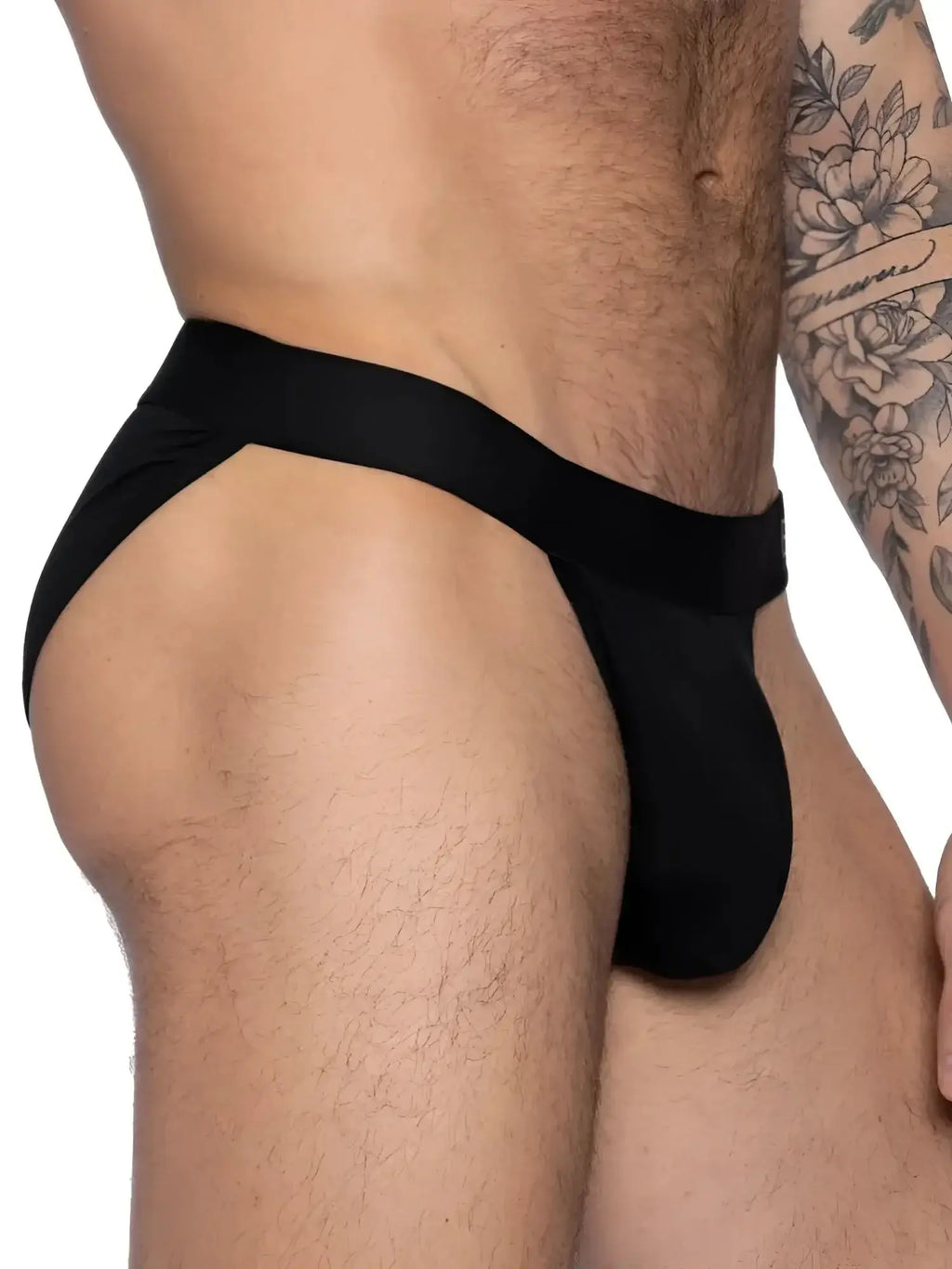 BIKE Athletic BAS331 Active Jock Brief in black, side profile view on a model.
