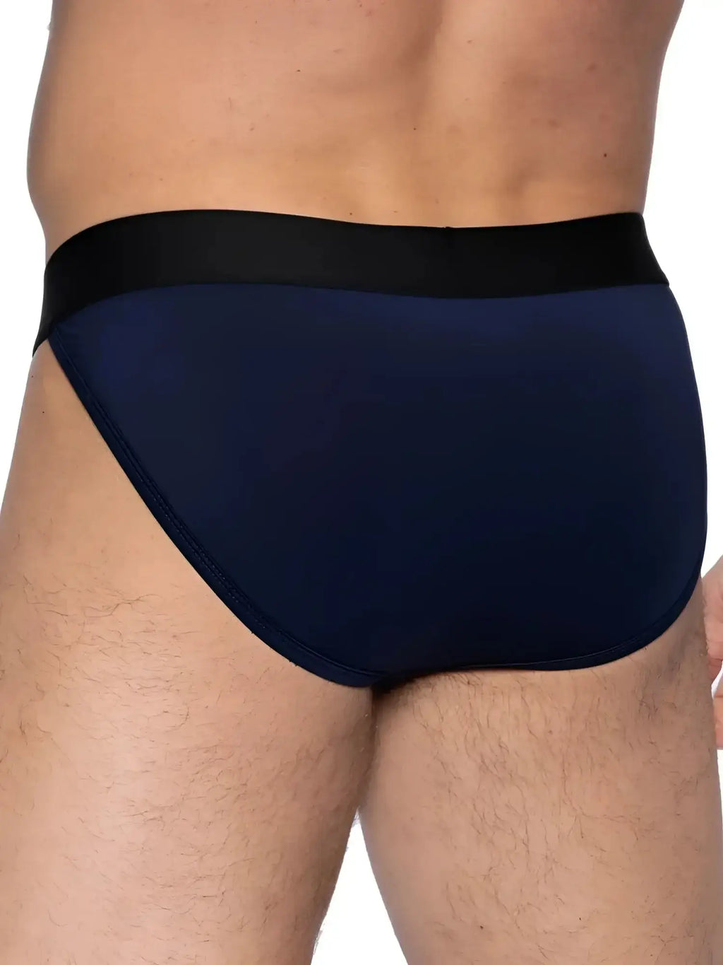 BIKE Athletic BAS331 Active Jock Brief in Navy, back view worn on a model.