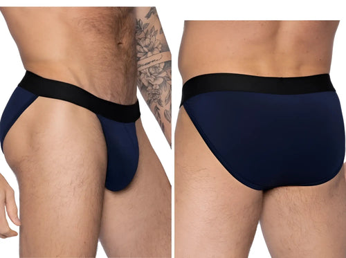 BIKE Athletic BAS331 Active Jock Brief in Navy, showing front and back views on a model.