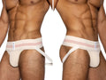 BIKE Athletic BAS333 Classic Retro jockstrap in vintage cream, showing front and side views on a male model.