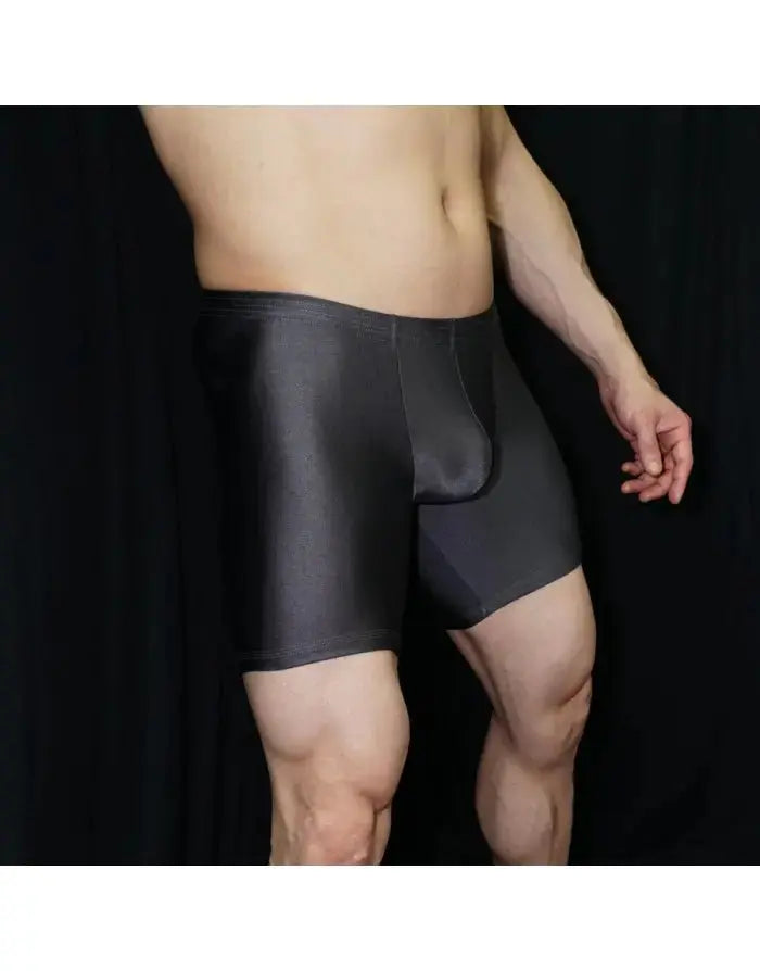 Steel grey compression shorts by Arroyman featuring a smooth finish and fitted design shown on a male model.