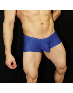 Blue mesh boxer underwear by Arroyman featuring a snug fit and breathable fabric shown on a model.
