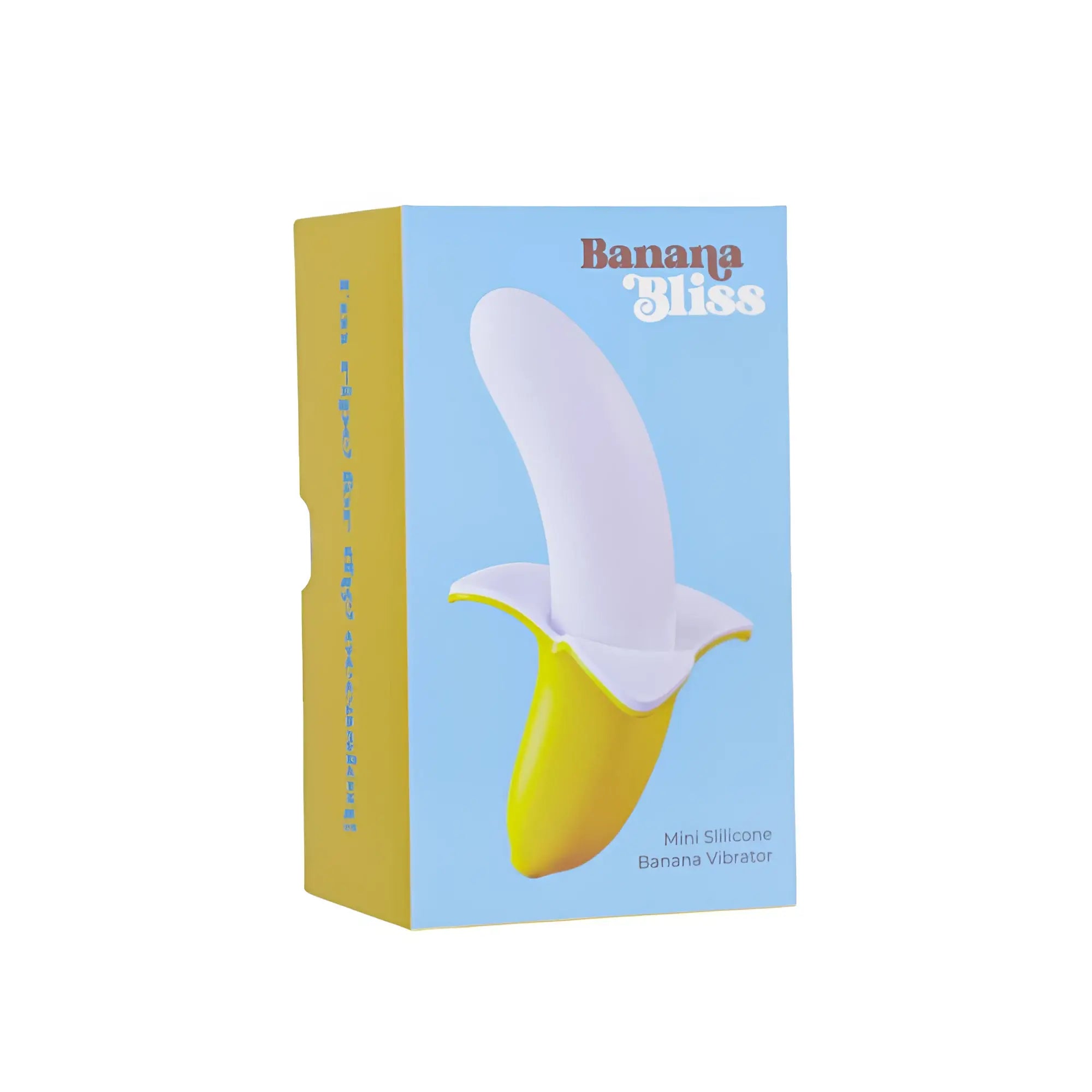 Bms banana bliss 13cm white and yellow silicone slimline banana-shaped mini vibrator in banana bliss packaging