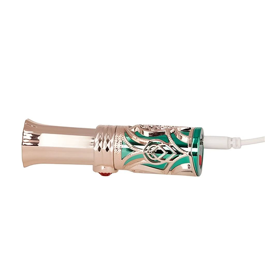 Bms emerald kiss 4 in 1 lipstick vibrator electric pipe in rose gold and emerald green with intricate filigree design