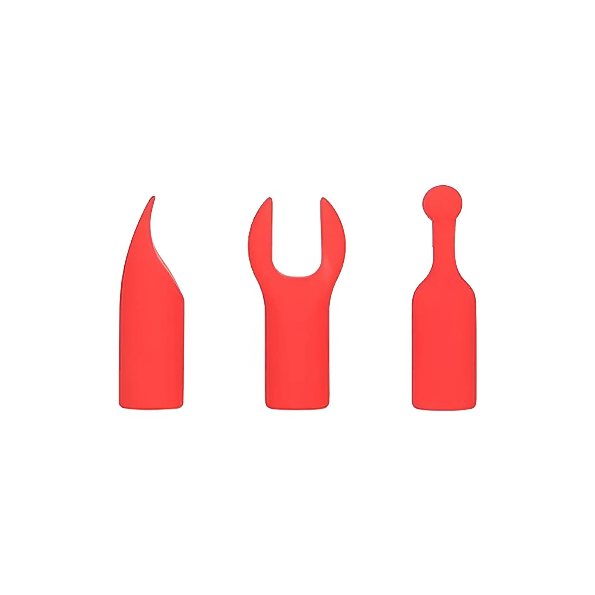 Set of three red silicone tool inserts for the bms ruby kiss 4 in 1 lipstick vibrator accessory kit