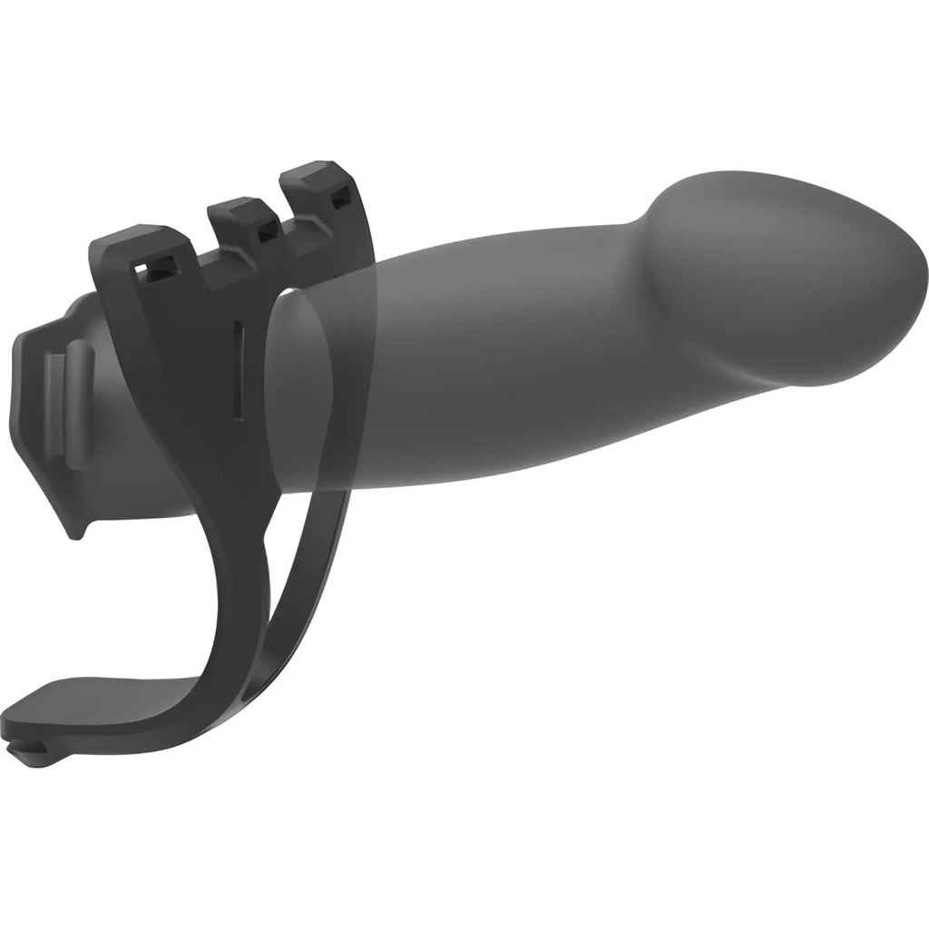 Black silicone dildo with black plastic clamp attachment in body extension be ready 4 pc strap-on set