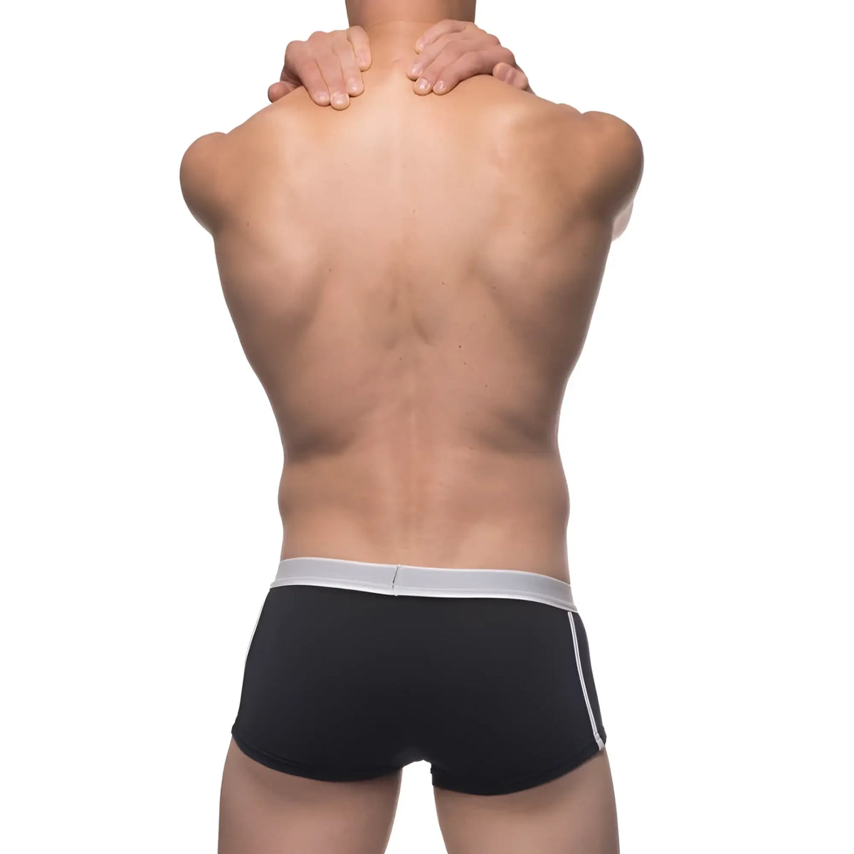 Black briefs with white elastic waistband and side stripes from the Body Tech Maximizer Set for comfortable wear
