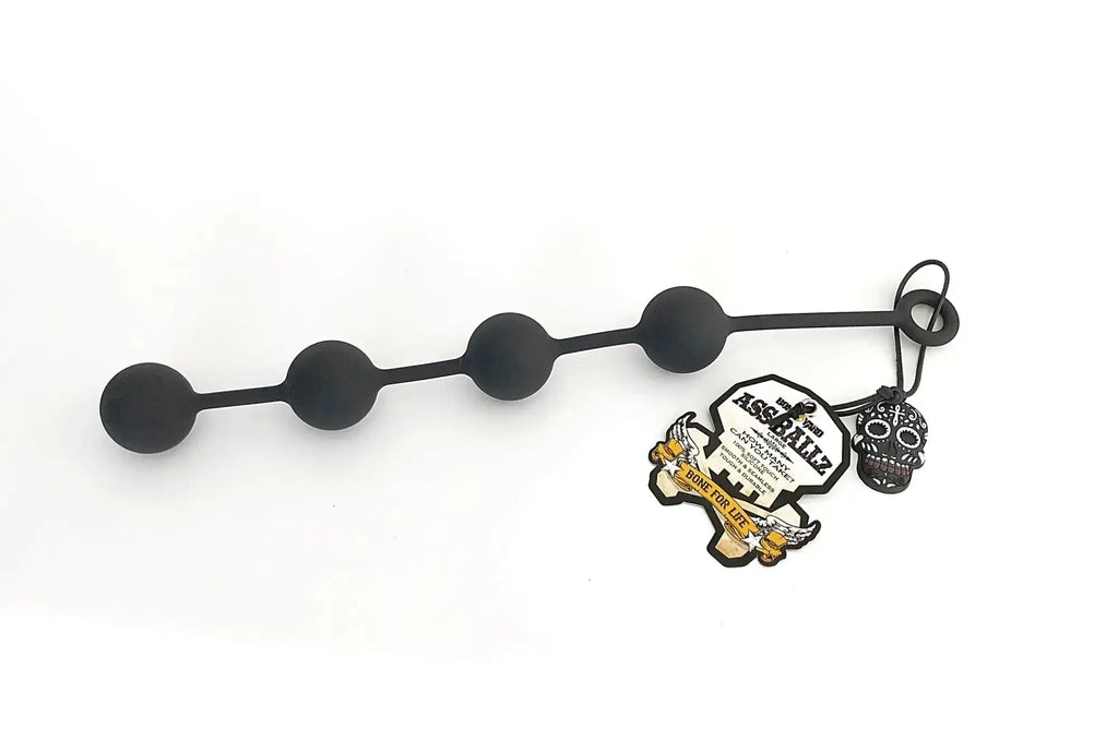 Black silicone bead chain with skull charm and tag from boneyard boneyard ass ballz large collection