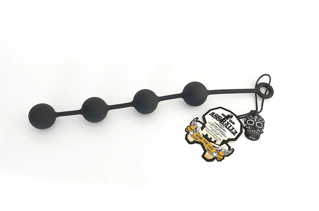 Black silicone bead chain with skull charm and tag from boneyard boneyard ass ballz large collection