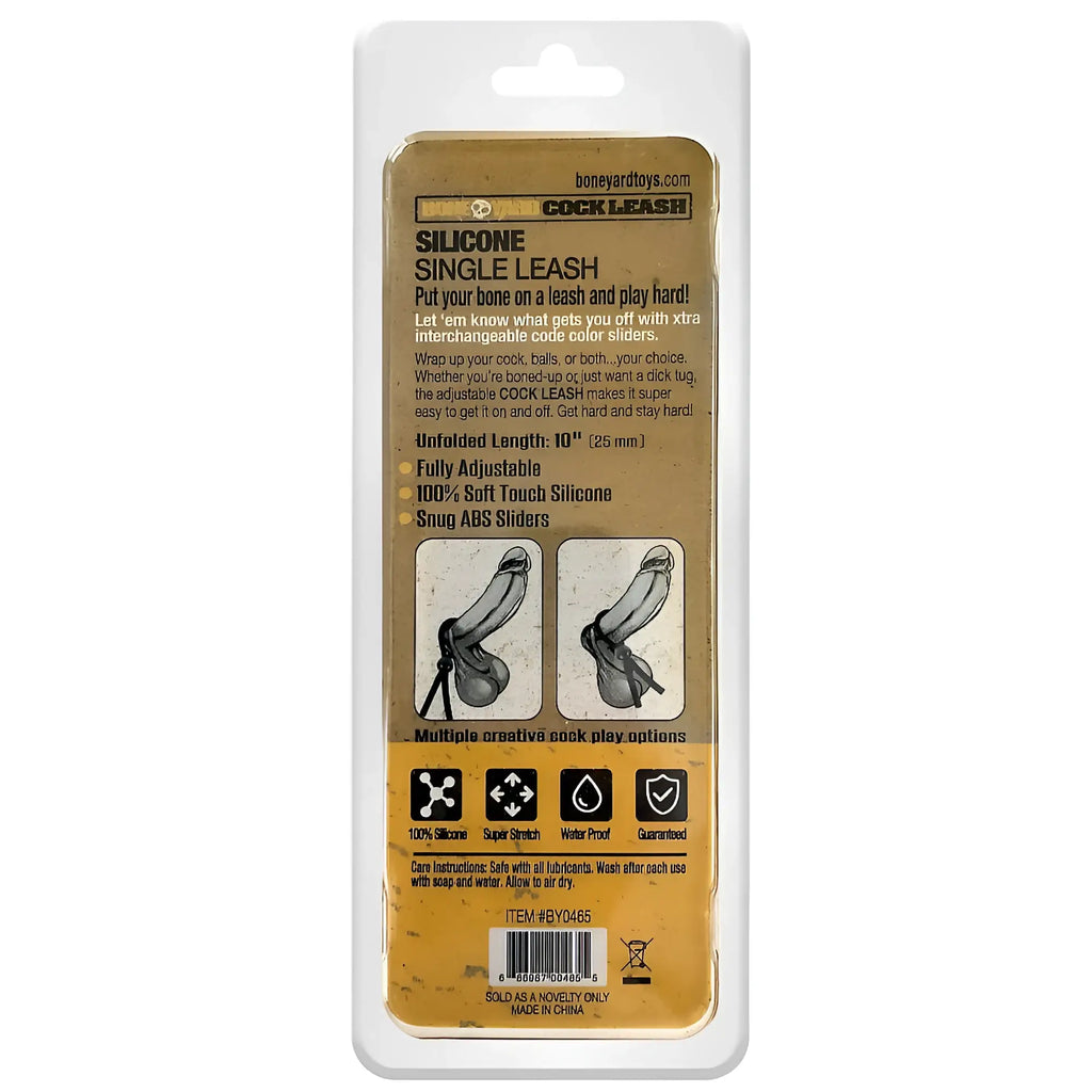 Boneyard cock leash single black 10 inch flexible silicone with adjustable abs sliders for versatile use