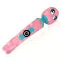 Pink plush wand toy with turquoise accents and embroidered blue eyes from Boneyard Scruffy Pet Toys Wanda DelPoochie