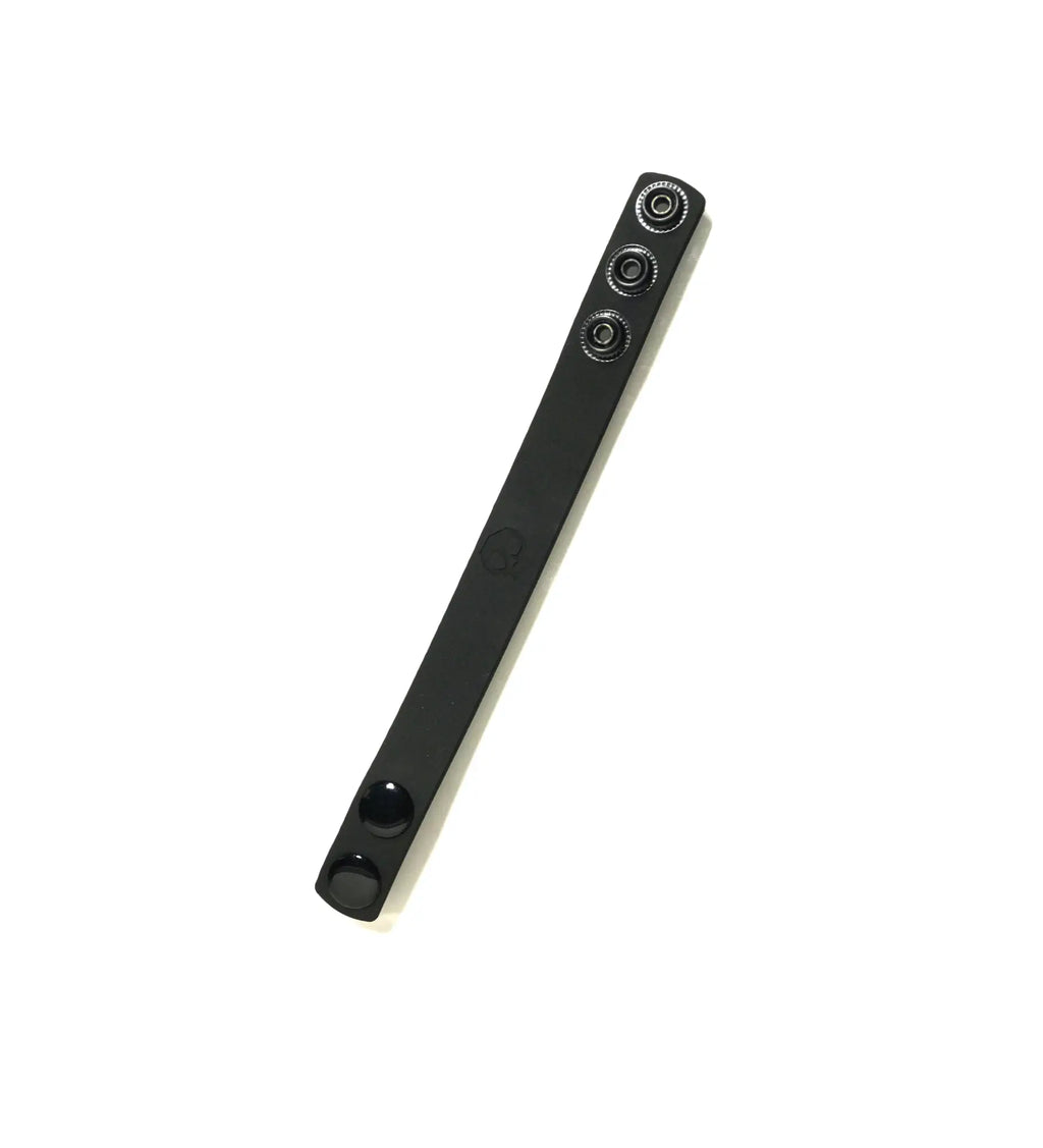 Black silicone cock strap with three circular snap rings from boneyard boneyard in black color