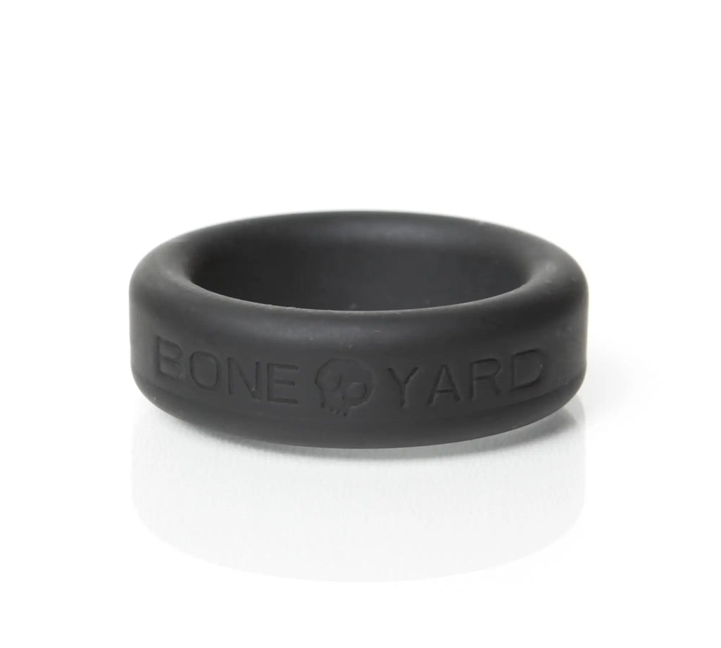 Black silicone boneyard ring 30mm with bone yard engraved on the outer surface