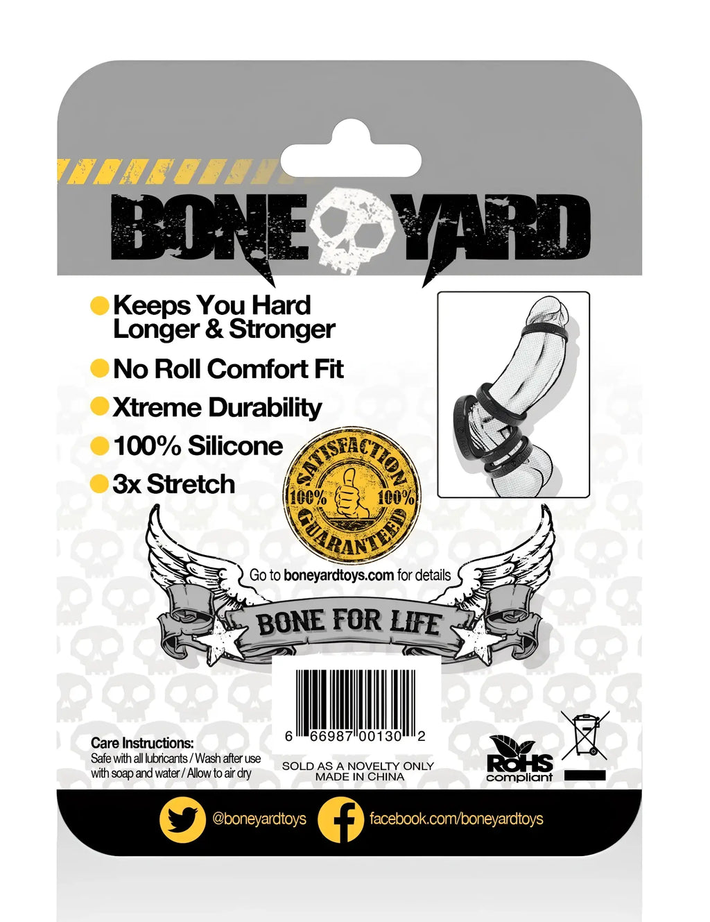Boneyard silicone cock ring 30mm black with skull logo design made of silicone for intimate use