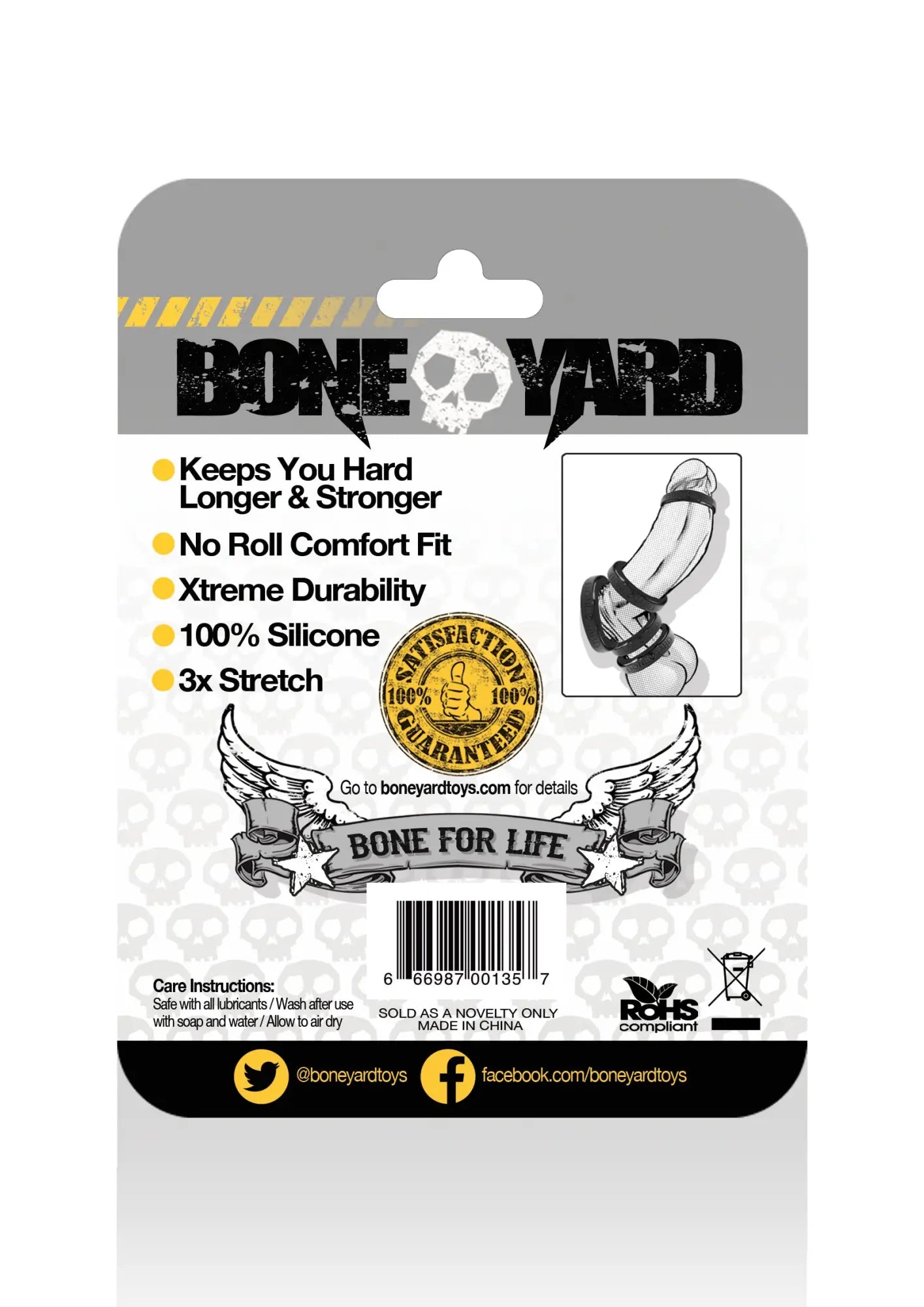 Gray silicone cock ring with black adjustable bands and winged logo design in boneyard boneyard silicone ring 35mm black