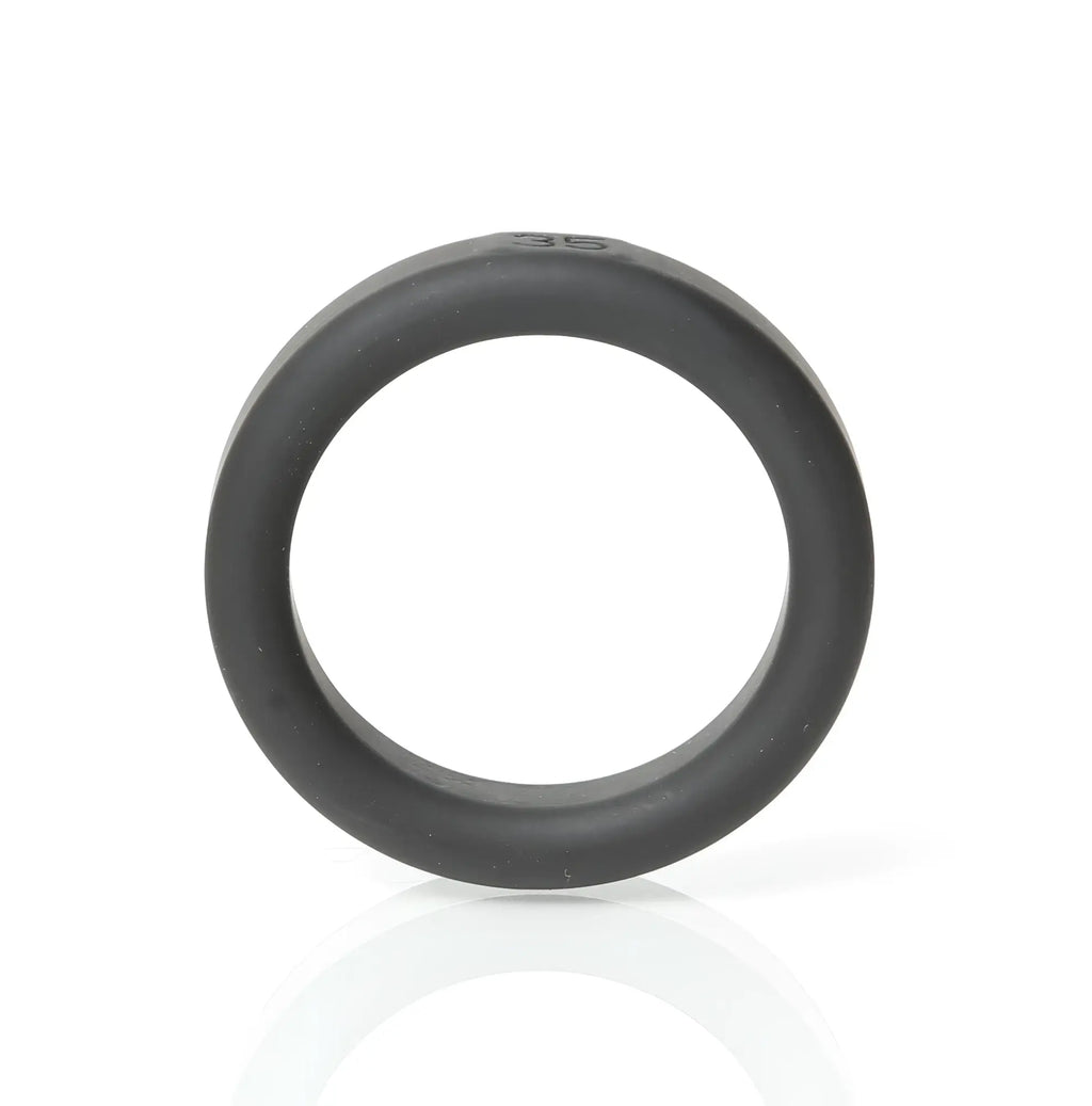 Black boneyard silicone ring 35mm with smooth matte finish and engraved number 36 on outer surface