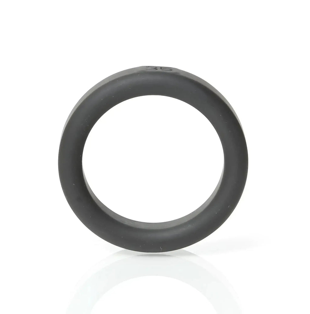 Black boneyard silicone ring 35mm with smooth matte finish and engraved number 36 on outer surface