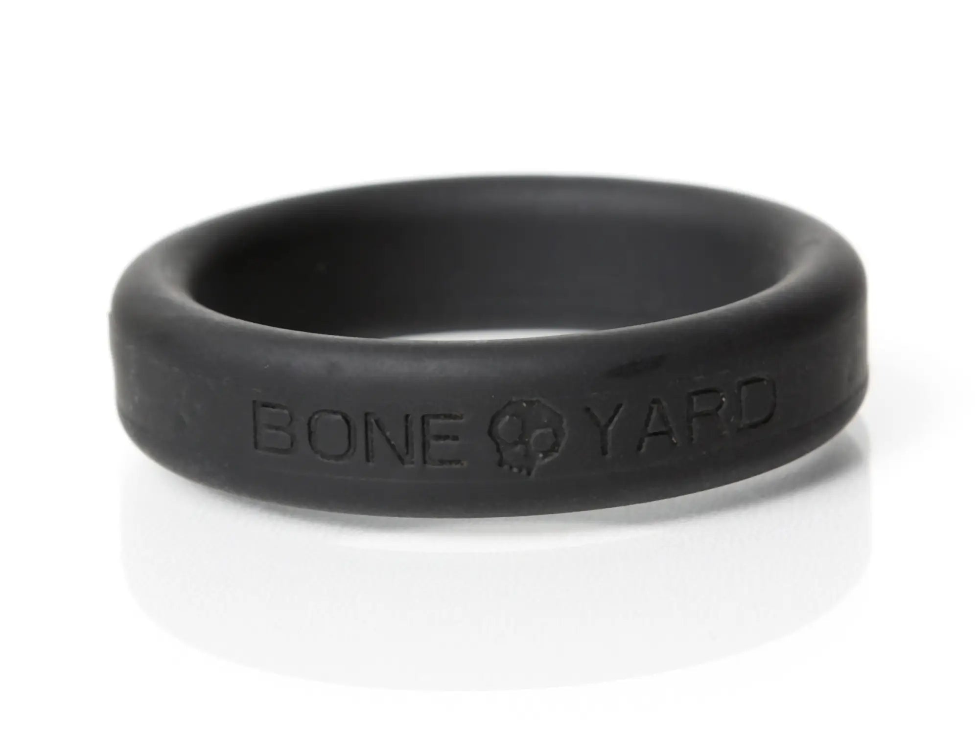 Black silicone boneyard boneyard ring 40mm with skull logo and bone yard engraving on exterior surface