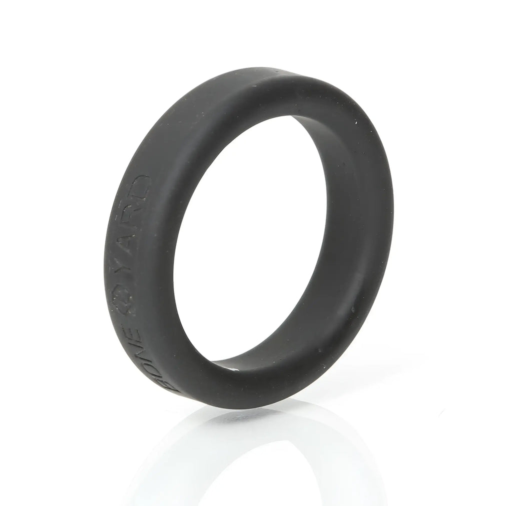 Black silicone boneyard silicone ring 40mm with one yard engraving on the side for durable everyday wear