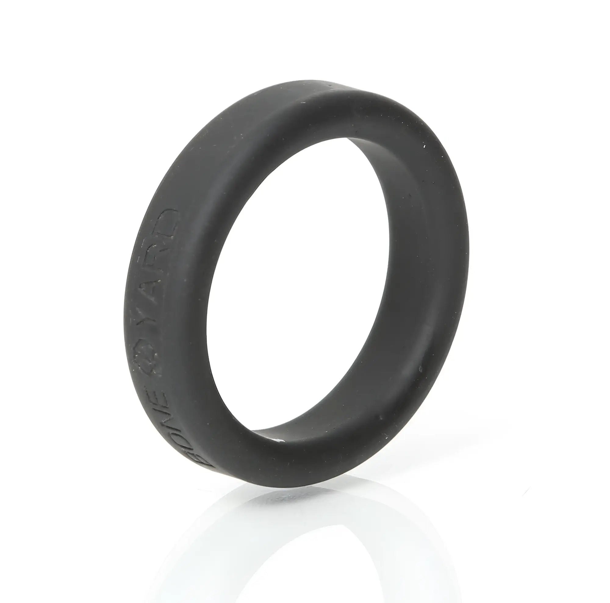 Black silicone boneyard silicone ring 40mm with one yard engraving on the side for durable everyday wear
