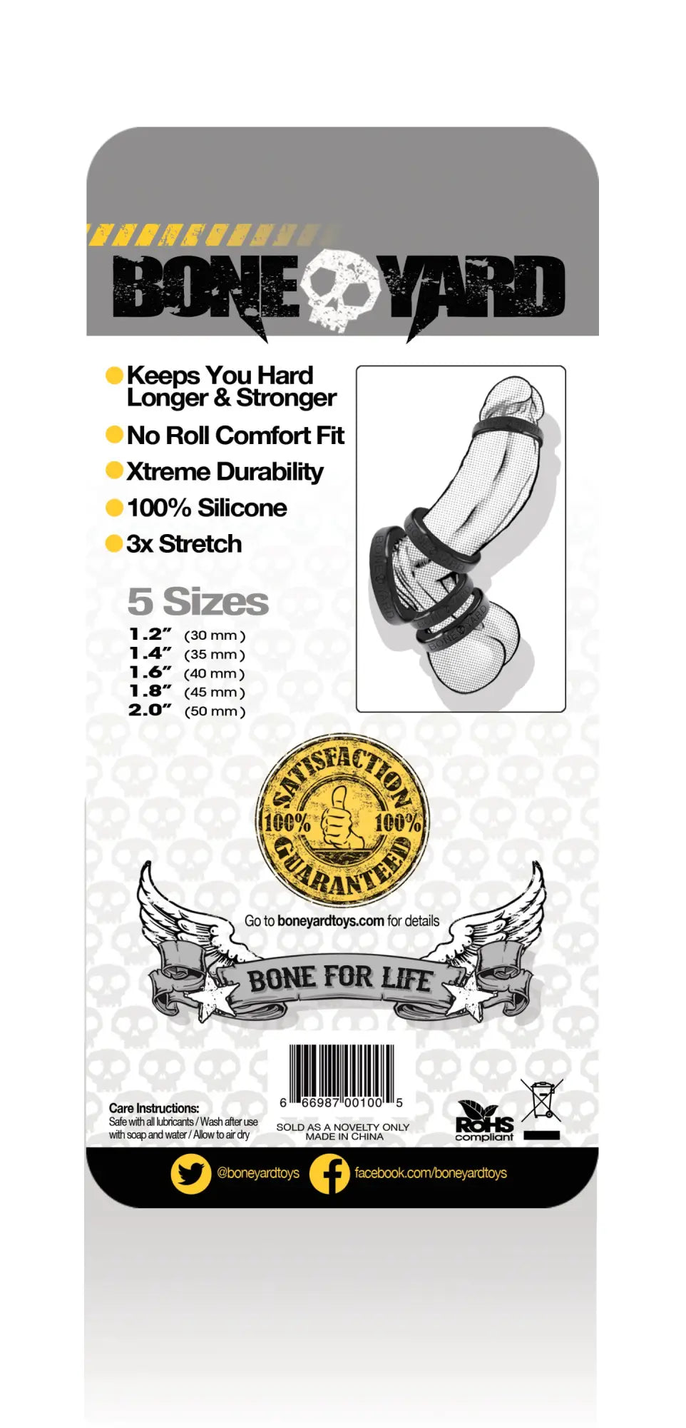 Boneyard boneyard silicone ring 5 pc kit black with 100 percent silicone adult toy and three black elastic rings