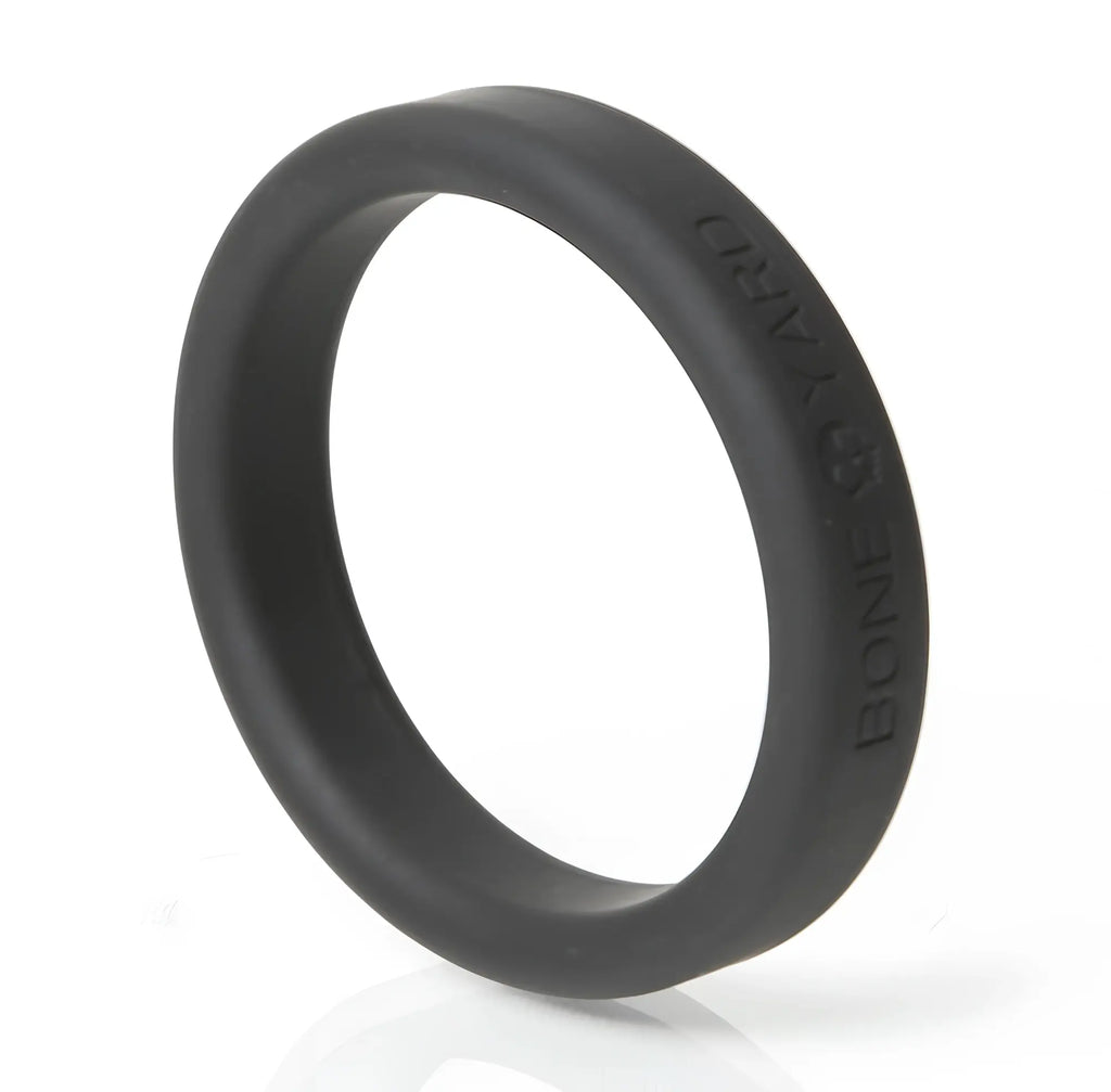 Black silicone boneyard ring 50mm with bone yard engraving on the inner surface showing the back side