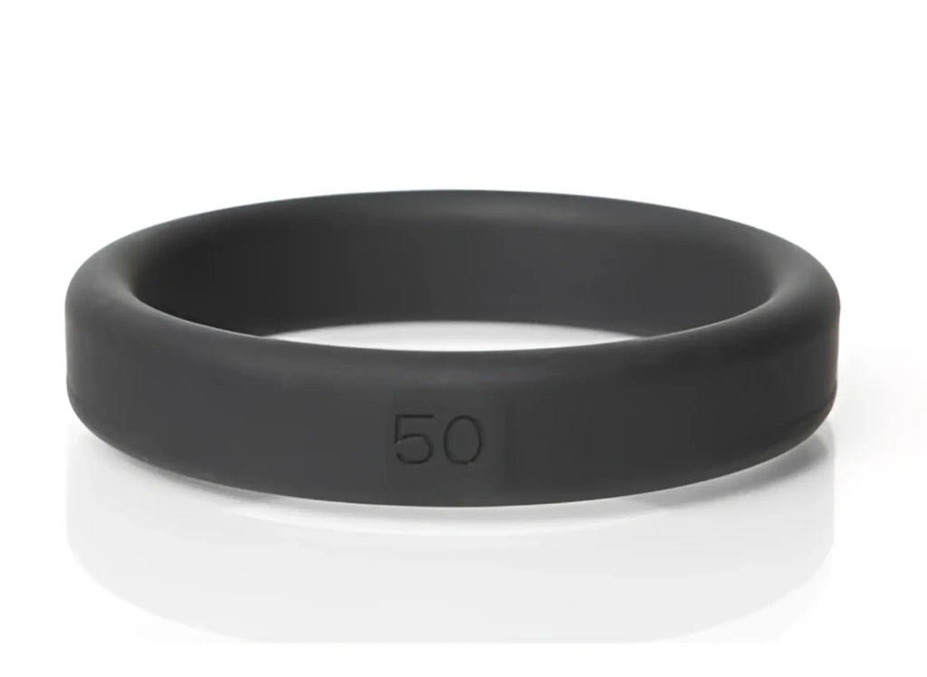 Black silicone boneyard boneyard ring 50mm with number 50 engraved on inner surface visible from back side