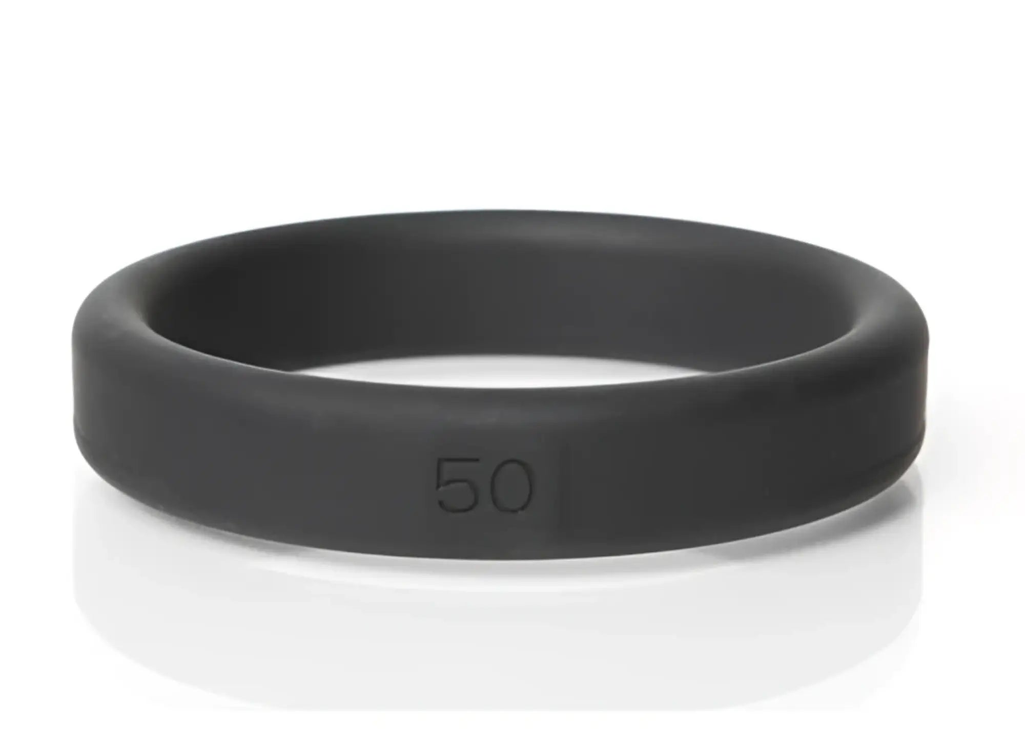 Black silicone boneyard boneyard ring 50mm with number 50 engraved on inner surface visible from back side