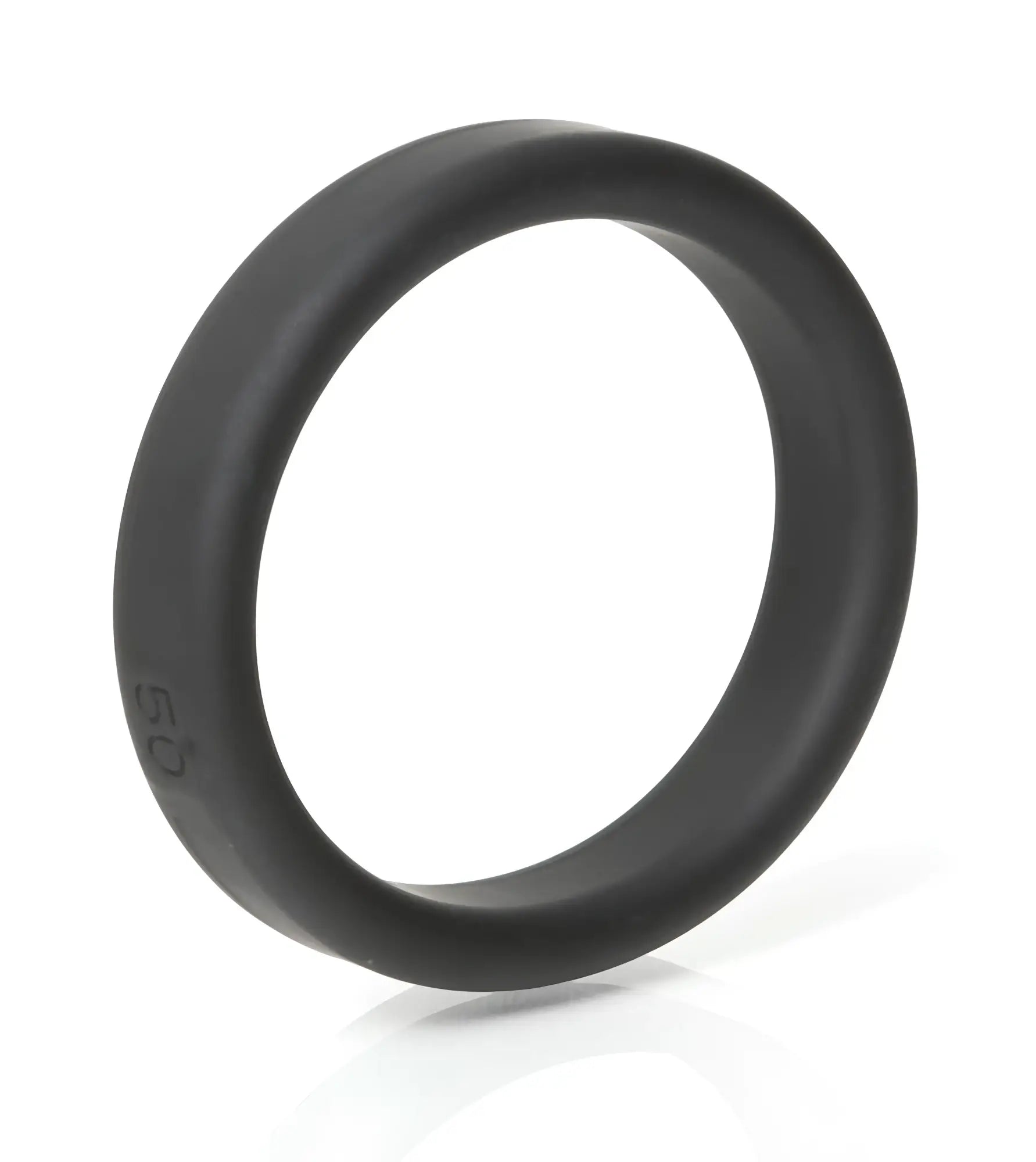 Black boneyard silicone ring 50mm with smooth matte finish and subtle inner engraving shown from the back side