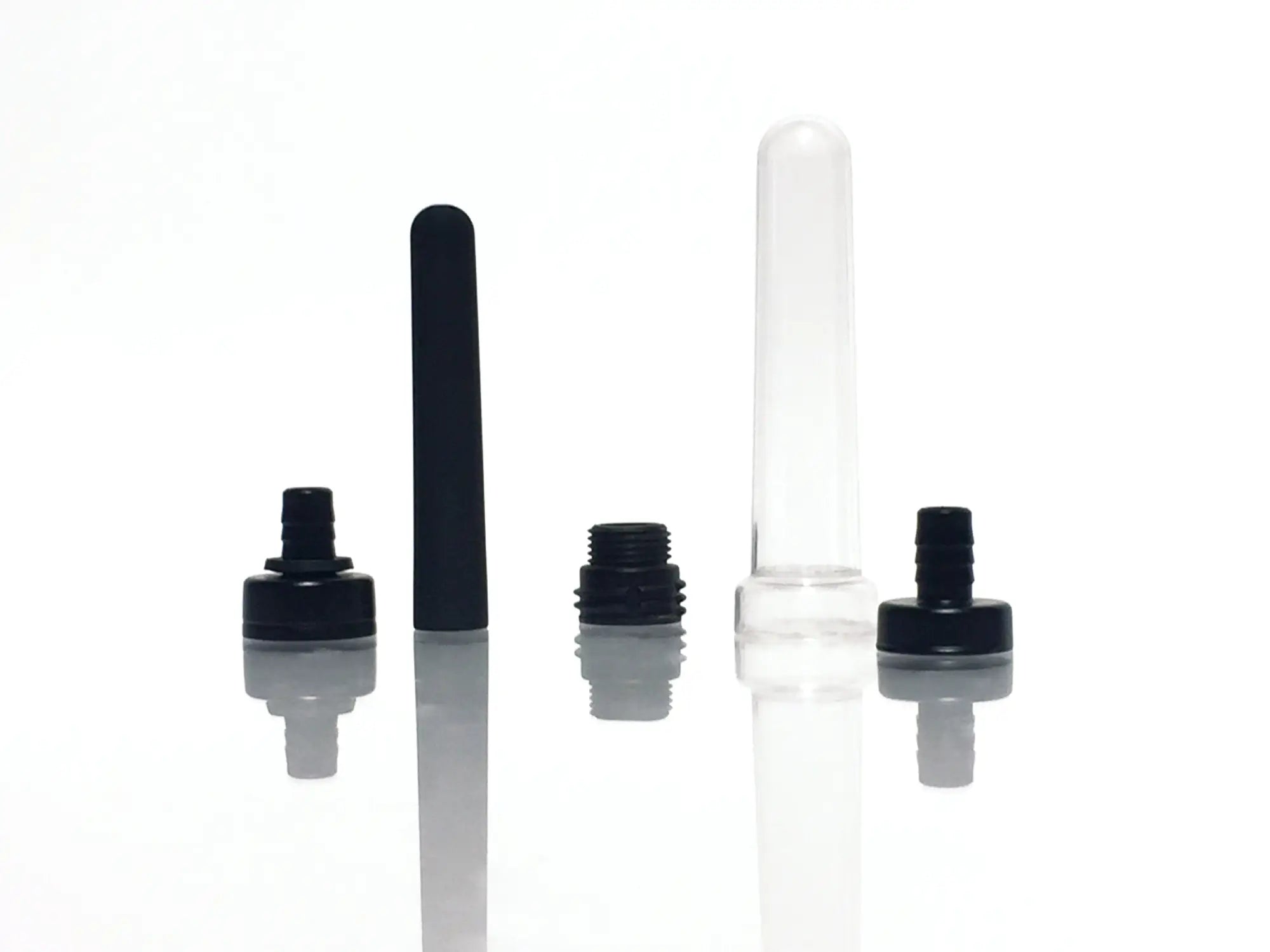 Clear plastic test tube with black screw-on caps and handle from boneyard the skwert 5 pc douche kit clamshell
