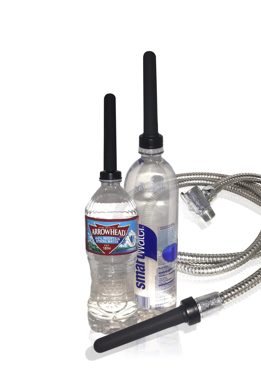 Boneyard the skwert 5 pc douche kit with clear plastic bottles black nozzles metallic hoses branded arrowhead smartwater
