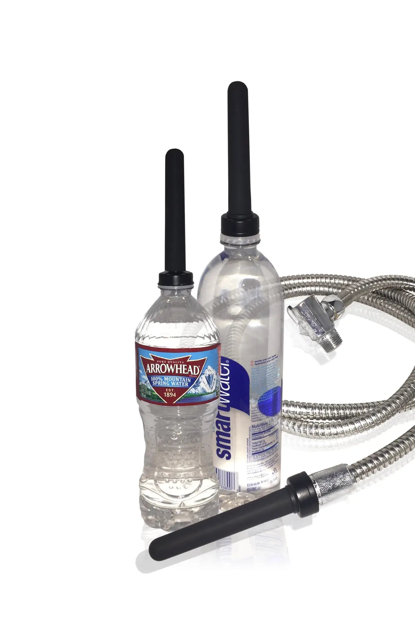 Boneyard the skwert 5 pc douche kit with clear plastic bottles black nozzles metallic hoses branded arrowhead smartwater