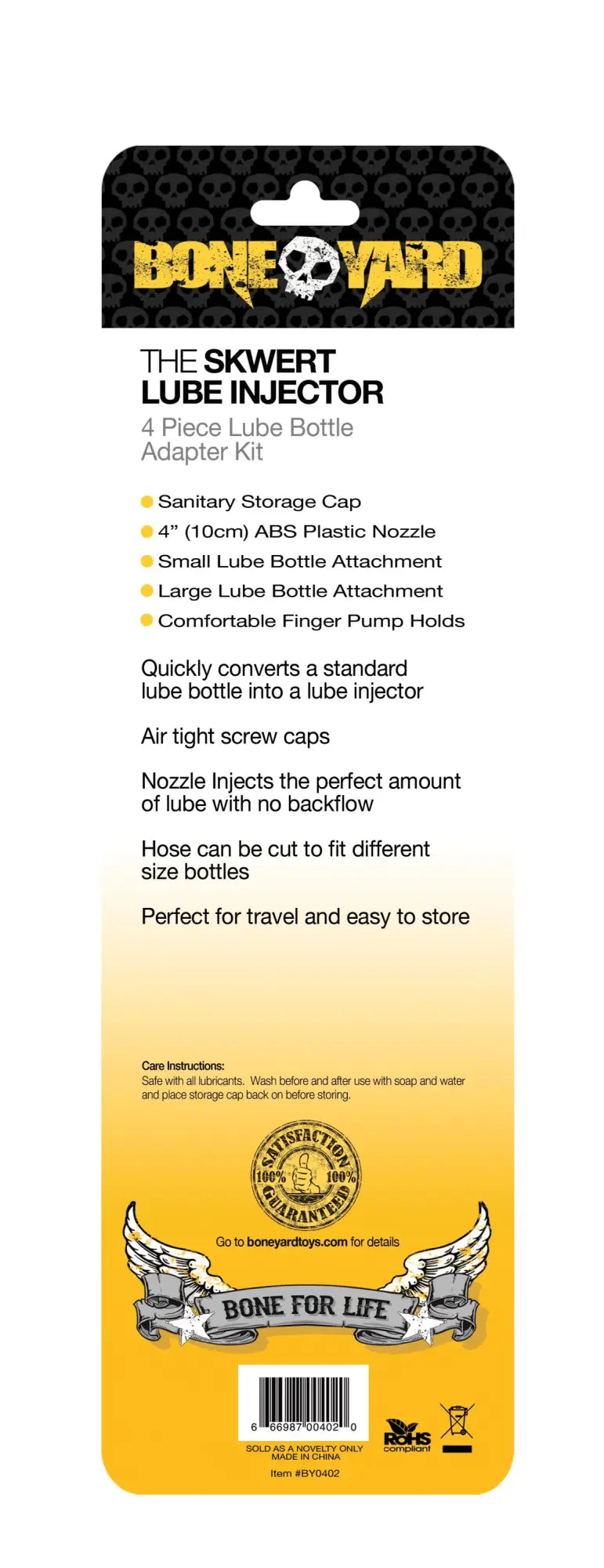Boneyard skwert lube injector 4-inch abs plastic nozzle kit with small and large bottle attachments for lube injection