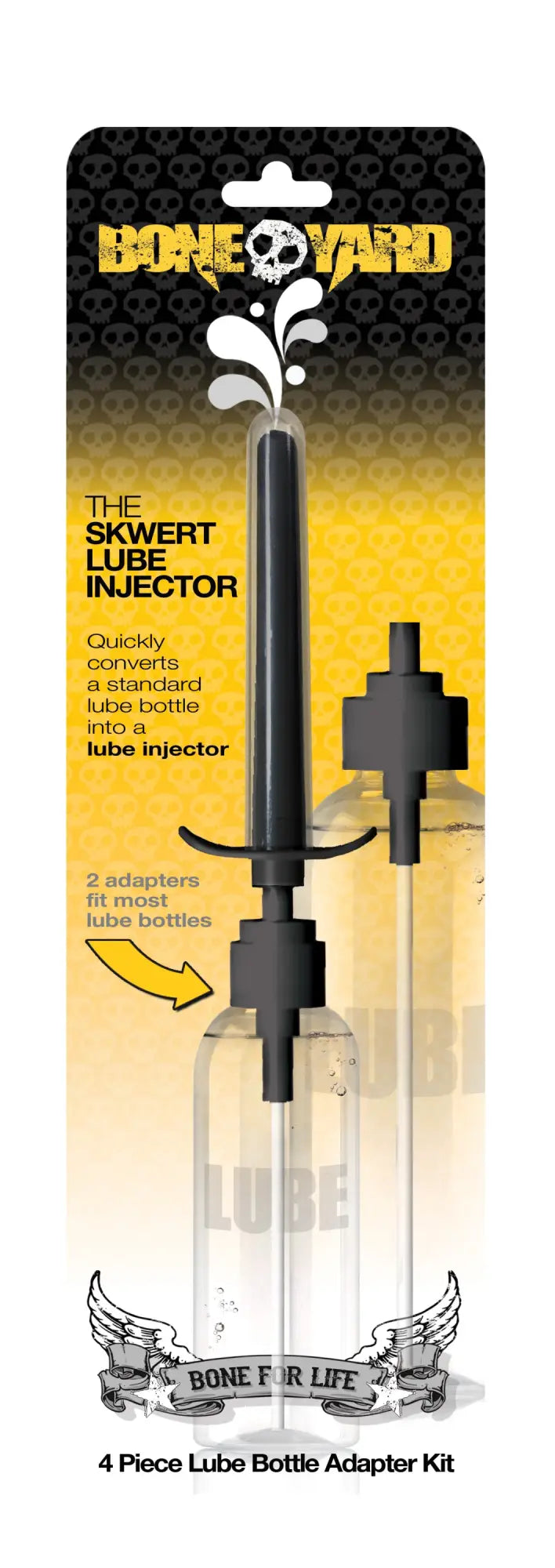 Boneyard Skwert lube injector black plastic tool with sleek cylindrical design and winged emblem at the base