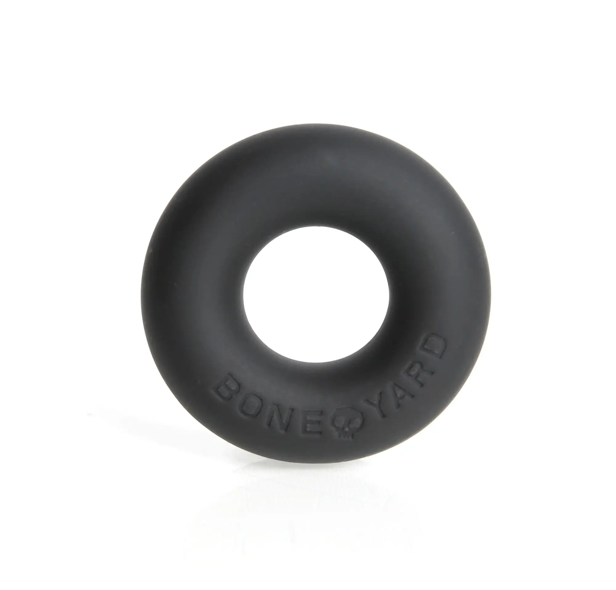 Black silicone cock ring with bone yard embossed on the side from boneyard ultimate collection