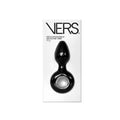Black silicone rechargeable vibe plug with glossy finish and circular base from boneyard vers 12 mode anal vibrator