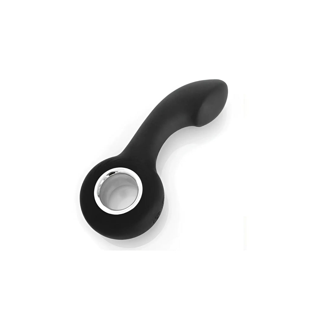 Black silicone curved wand with silver metallic ring base boneyard vers12 mode usb g-spot vibe