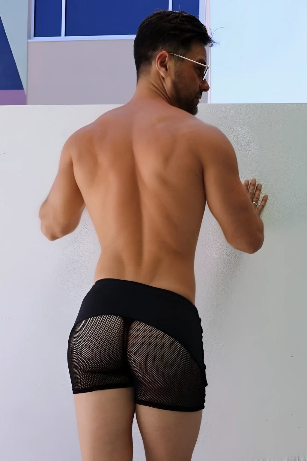Black mesh booty breathers shorts with solid black waistband designed for breathable comfort