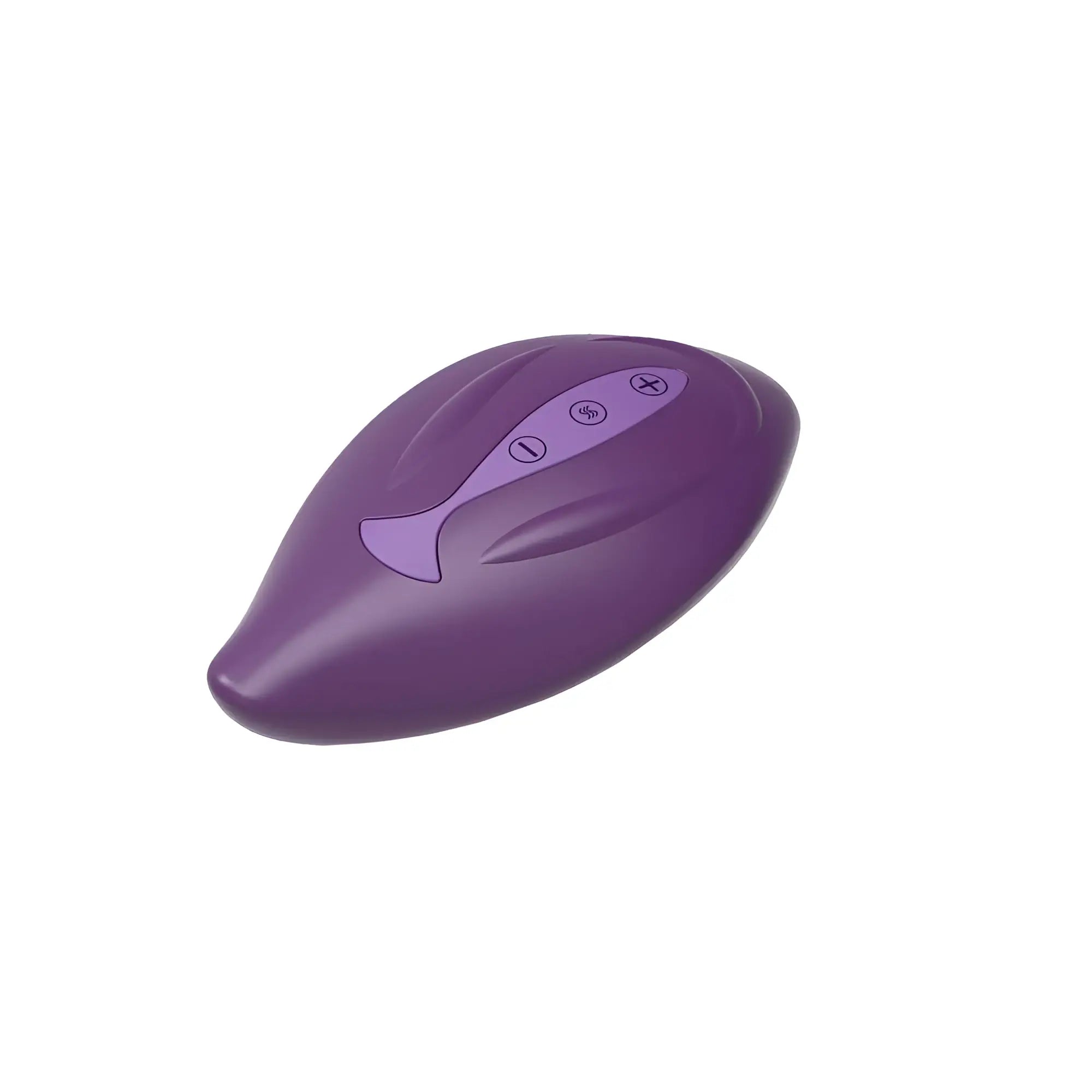 Purple silicone remote control with three circular buttons for bouncy bliss classic inflatable sit-on vibrator
