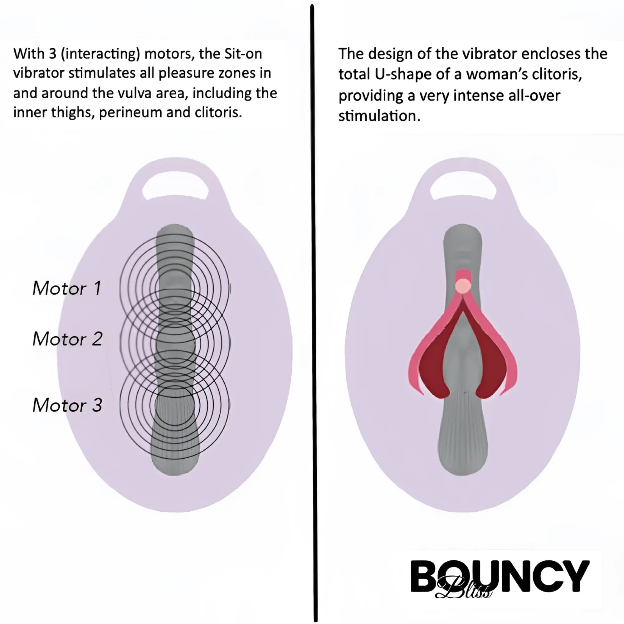 Gray bouncy bliss flow inflatable sit-on vibrator with pink and red silicone clitoral stimulator for all-over vulvar pleasure