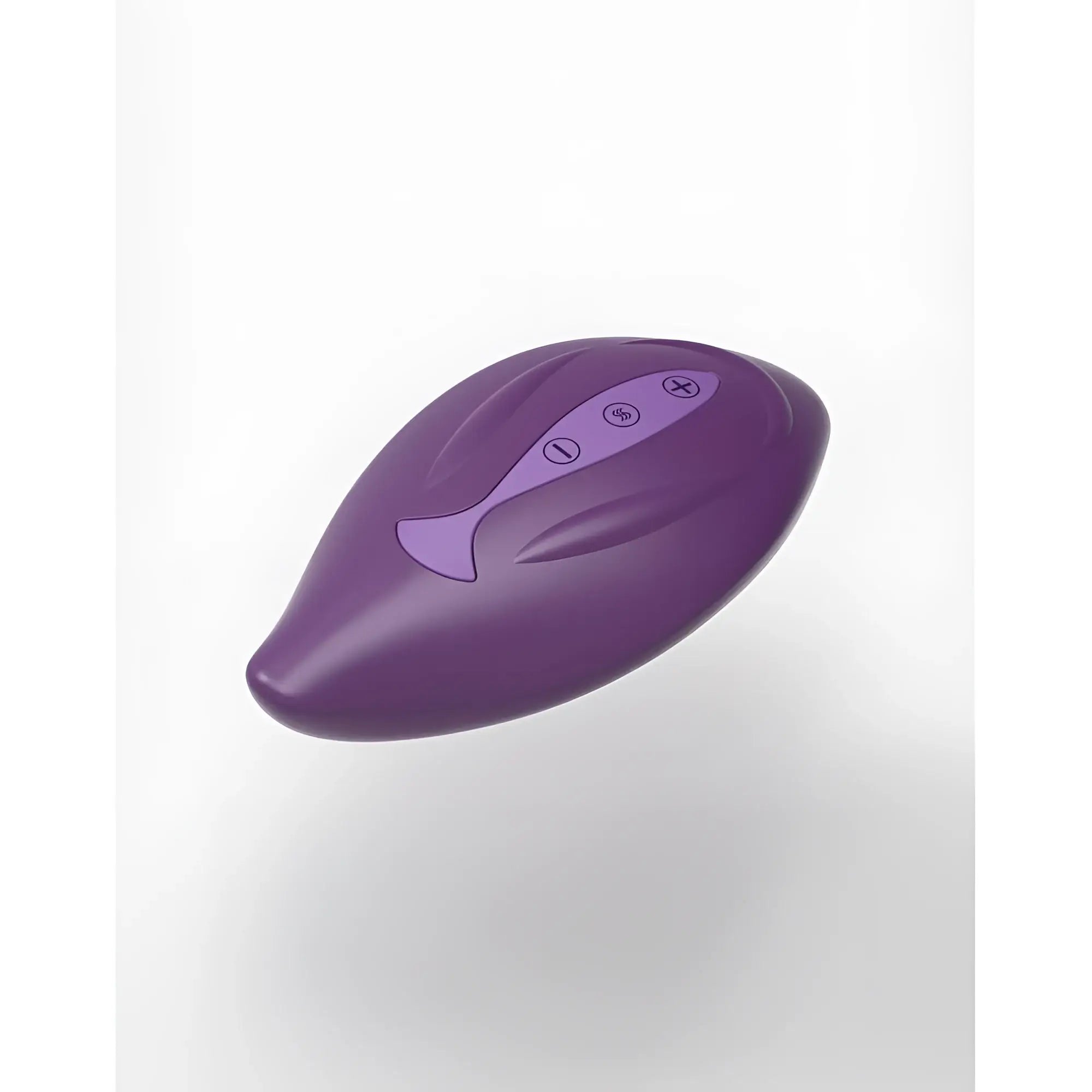 Purple silicone remote control with three buttons and fish-shaped design for bouncy bliss flow inflatable massager