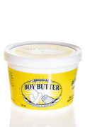 Yellow cylindrical container of Boy Butter original 16oz personal lubricant tub for smooth intimate use