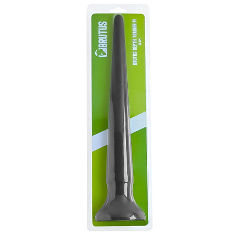 Black plastic brutus 30cm silicone anal depth trainer with tapered elongated design and flared base