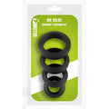 Brutus big bulge silicone cock ring 4 pc set black silicone rings in varying sizes packaged in green white blister pack