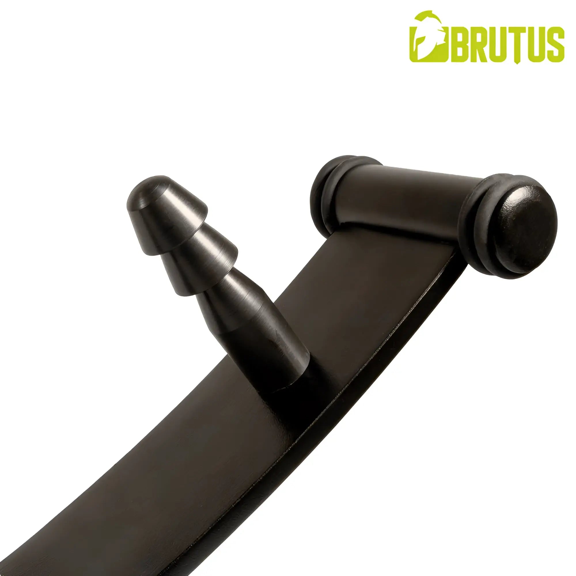 Black matte metal bracket with rounded ends and central connector for Brutus deep rocker solo shafting cradle