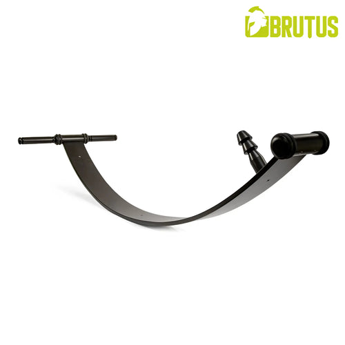 Black metal wall-mounted hammock stand by brutus designed as a deep rocker solo shafting cradle