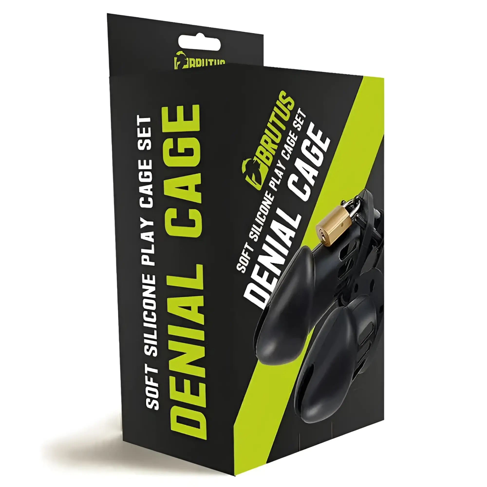 Brutus Brutus denial silicone chastity 2 cage set in black with soft material and gold-colored lock for secure wear
