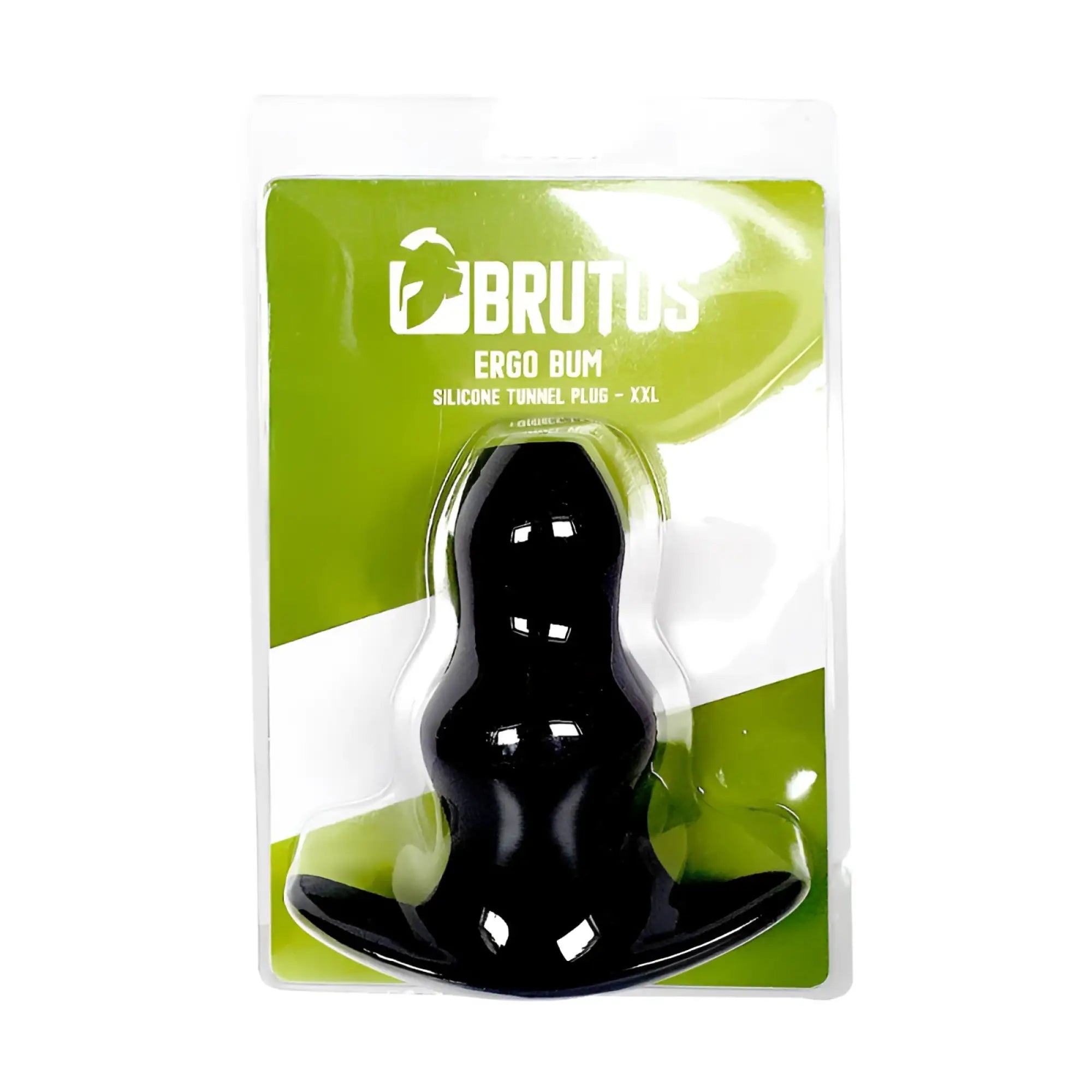 Black silicone ergonomic tunnel plug model ergo bum by brutus designed for comfort in xxl size