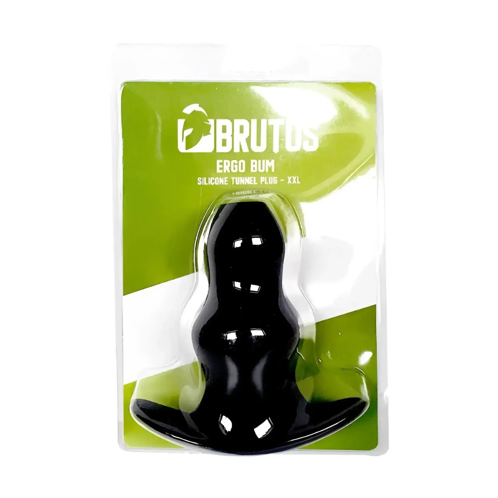 Black silicone ergonomic tunnel plug model ergo bum by brutus designed for comfort in xxl size